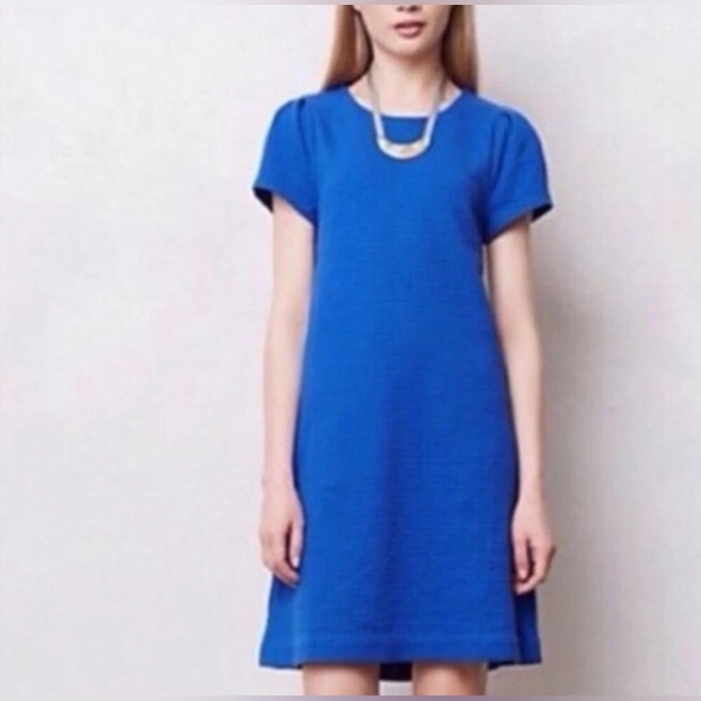 ANTHROPOLOGIE Maeve Women’s Textured Tunic Mini Dress Blue A-Line Shift MEDIUM
